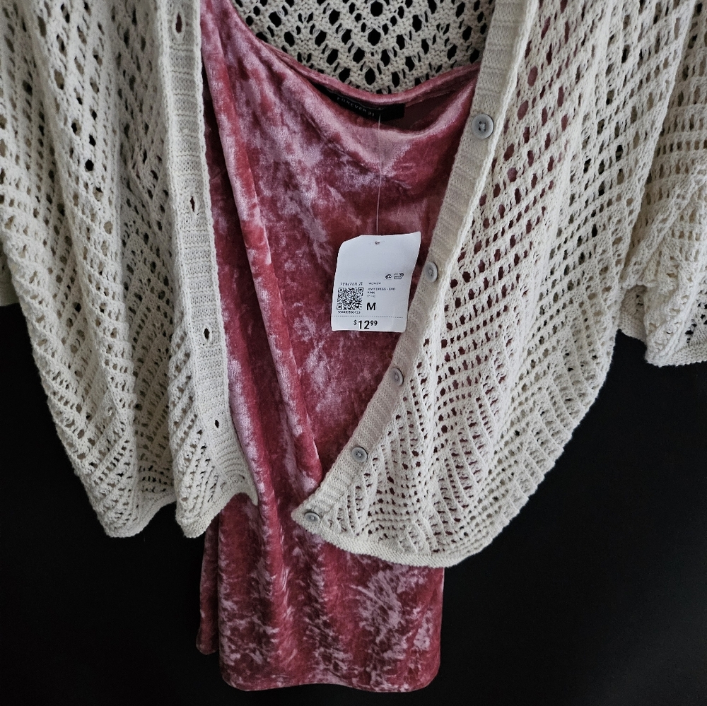 Set _Velvet Pink Dress W Knit Top